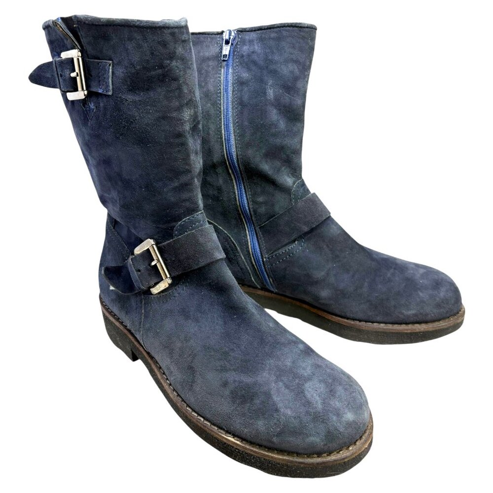 Progetto Navy Suede Moto‎ Style Boots Made in Italy